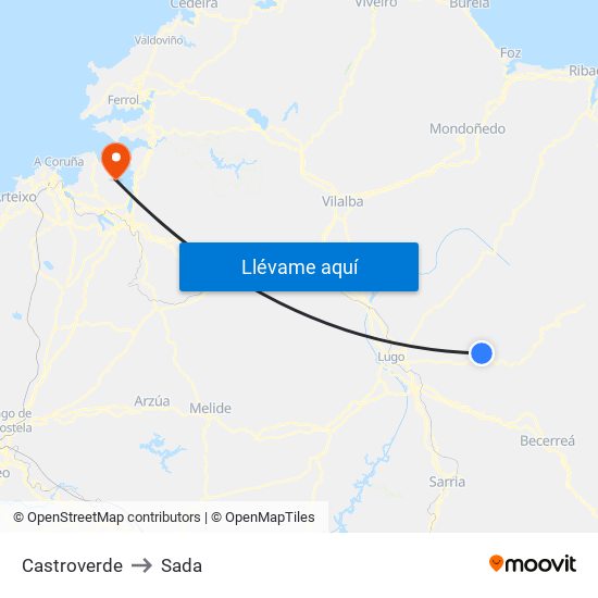 Castroverde to Sada map