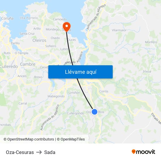 Oza-Cesuras to Sada map