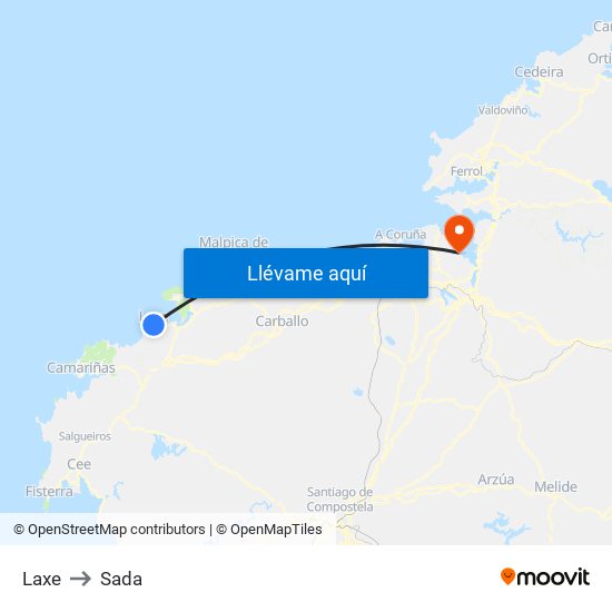 Laxe to Sada map