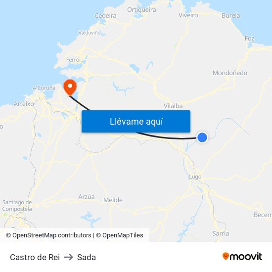 Castro de Rei to Sada map