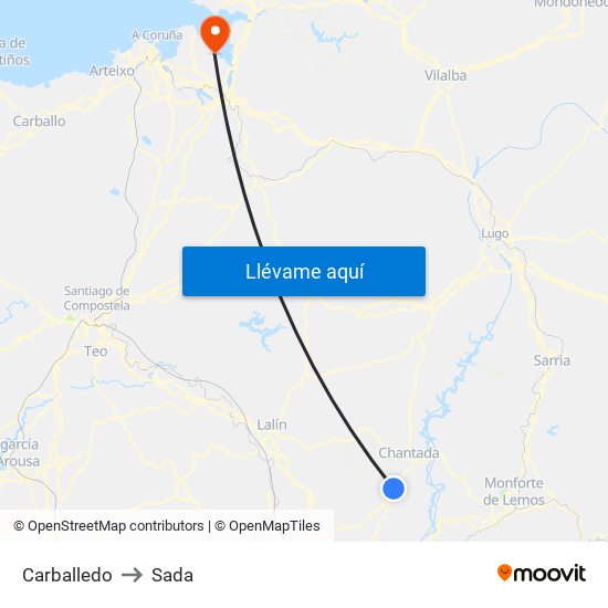 Carballedo to Sada map