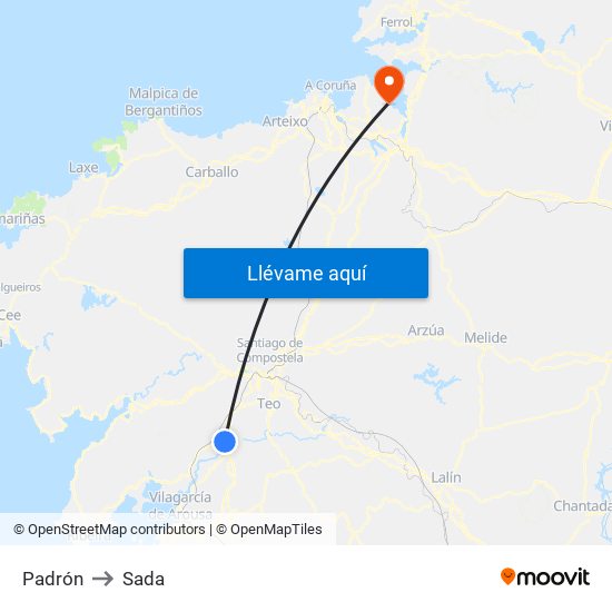 Padrón to Sada map