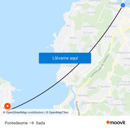 Pontedeume to Sada map