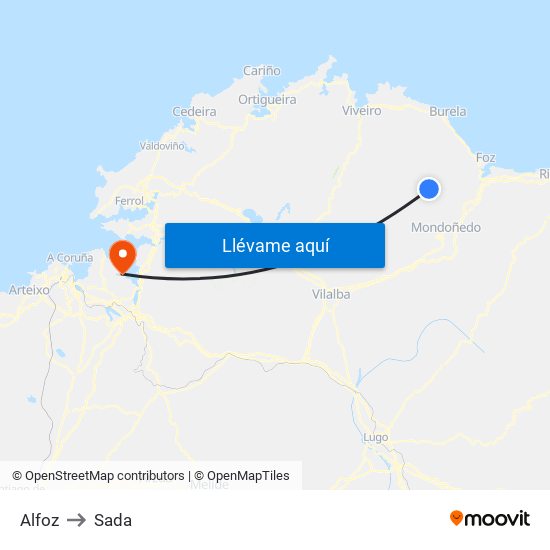 Alfoz to Sada map