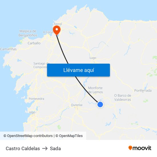 Castro Caldelas to Sada map
