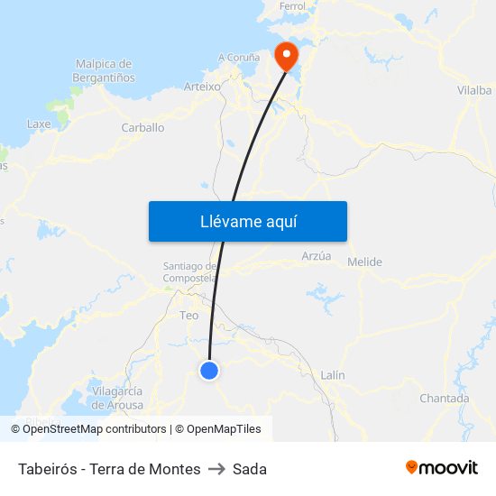 Tabeirós - Terra de Montes to Sada map