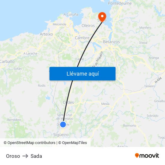 Oroso to Sada map