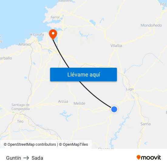 Guntín to Sada map