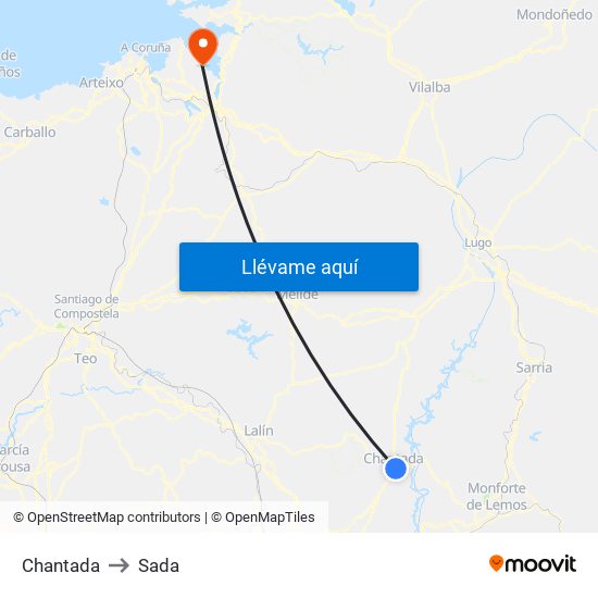 Chantada to Sada map