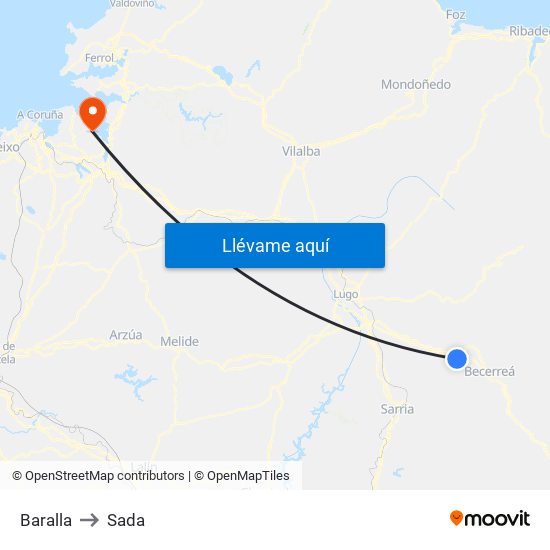 Baralla to Sada map