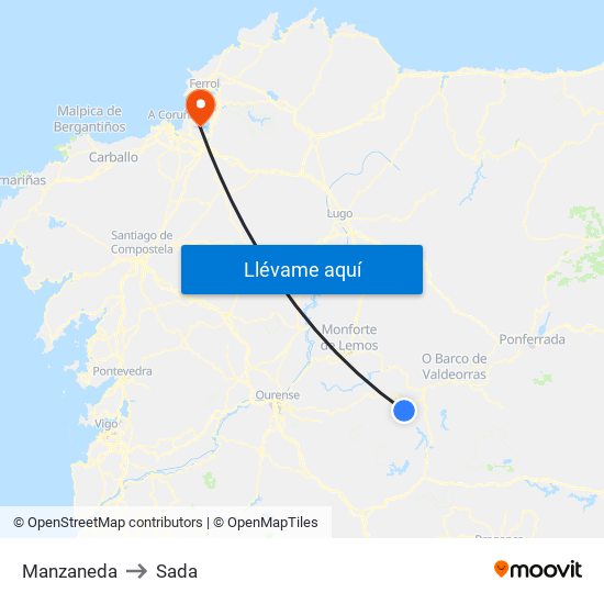 Manzaneda to Sada map