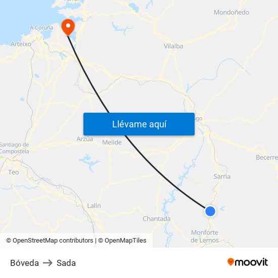 Bóveda to Sada map