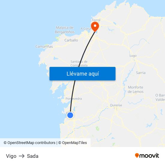 Vigo to Sada map