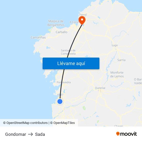 Gondomar to Sada map