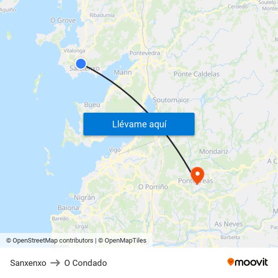 Sanxenxo to O Condado map