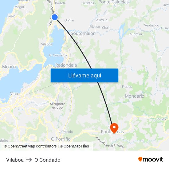Vilaboa to O Condado map