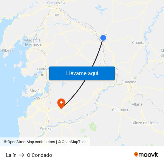 Lalín to O Condado map