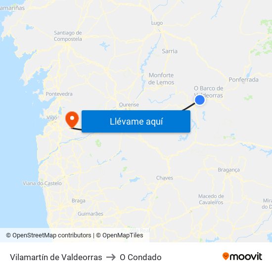 Vilamartín de Valdeorras to O Condado map