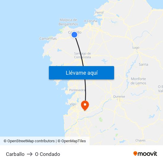 Carballo to O Condado map