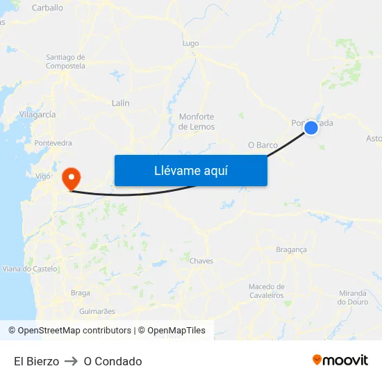 El Bierzo to O Condado map