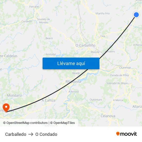 Carballedo to O Condado map