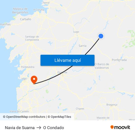 Navia de Suarna to O Condado map