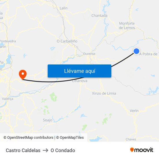 Castro Caldelas to O Condado map
