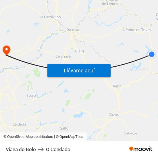 Viana do Bolo to O Condado map