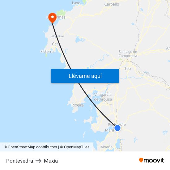 Pontevedra to Muxía map