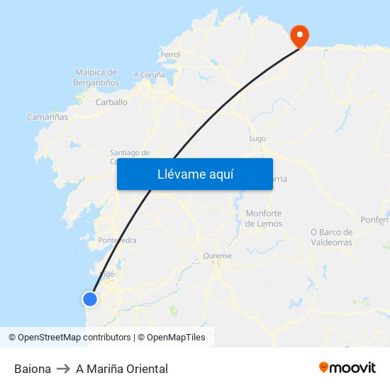 Baiona to A Mariña Oriental map