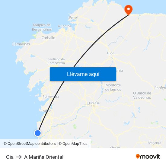 Oia to A Mariña Oriental map