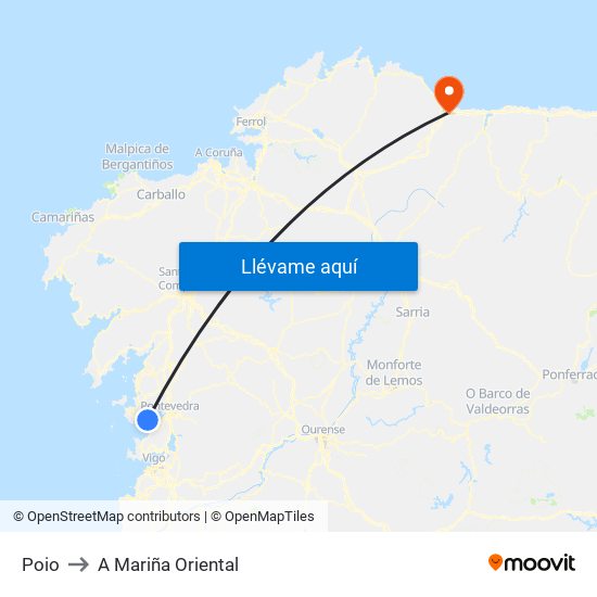 Poio to A Mariña Oriental map