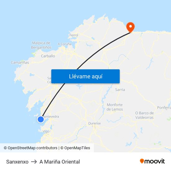 Sanxenxo to A Mariña Oriental map