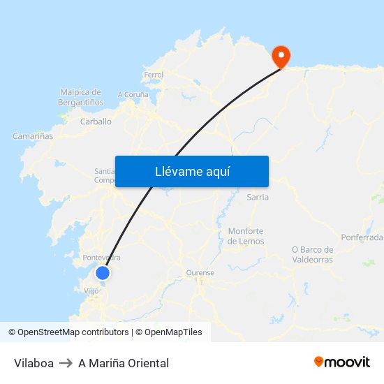 Vilaboa to A Mariña Oriental map
