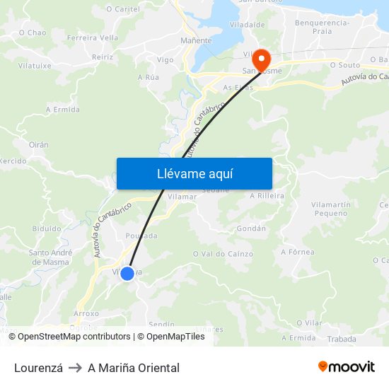 Lourenzá to A Mariña Oriental map
