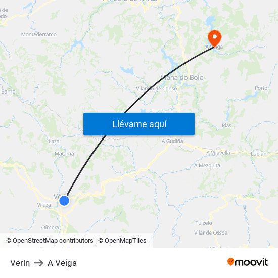 Verín to A Veiga map