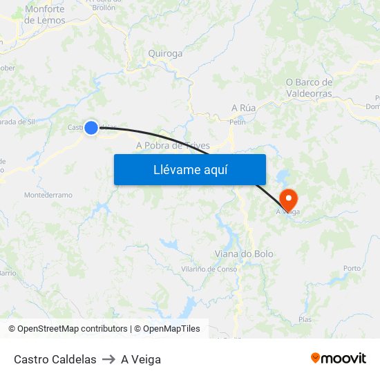 Castro Caldelas to A Veiga map