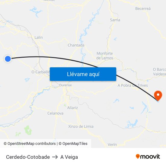 Cerdedo-Cotobade to A Veiga map