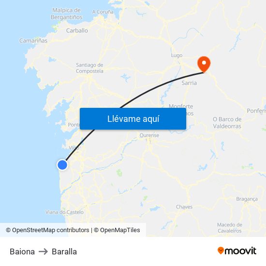 Baiona to Baralla map