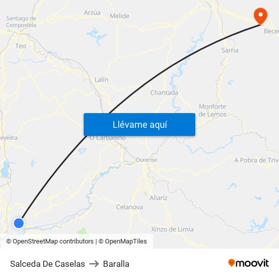 Salceda De Caselas to Baralla map