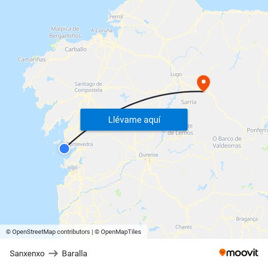 Sanxenxo to Baralla map