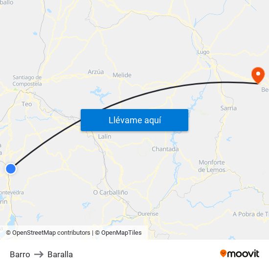 Barro to Baralla map