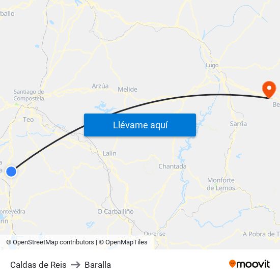Caldas de Reis to Baralla map