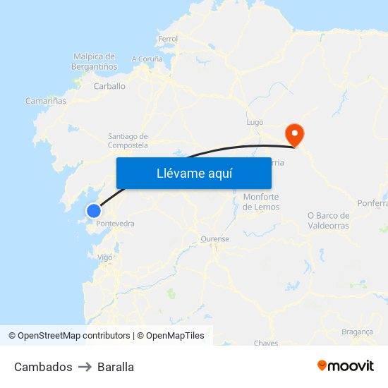 Cambados to Baralla map