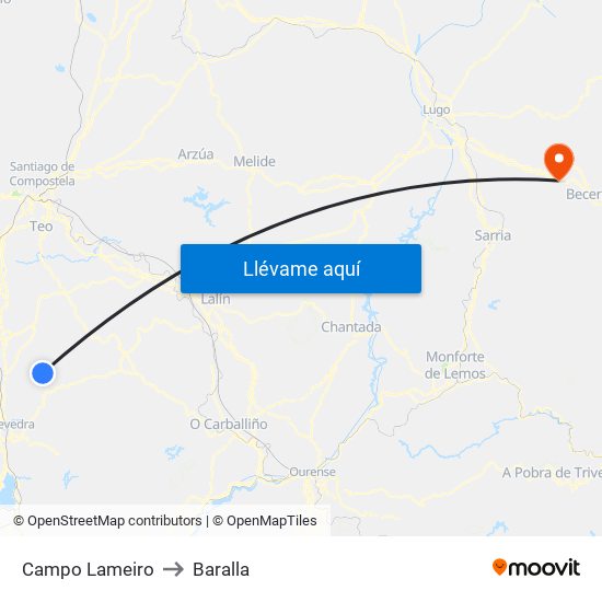 Campo Lameiro to Baralla map