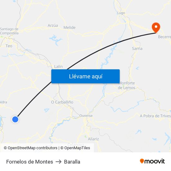 Fornelos de Montes to Baralla map