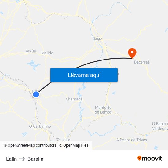 Lalín to Baralla map