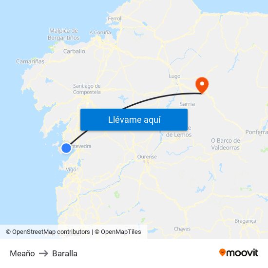 Meaño to Baralla map