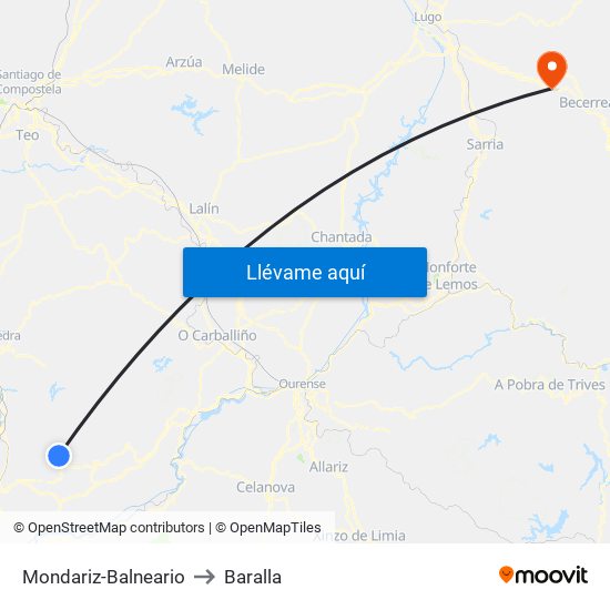 Mondariz-Balneario to Baralla map