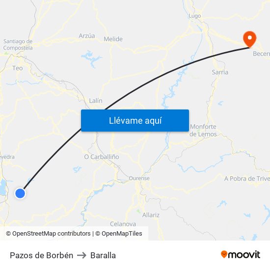 Pazos de Borbén to Baralla map